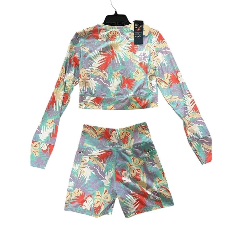 Salt Life SZ Large Women's Retro Tropical Cropped Rashguard & Bottoms Swim Suit